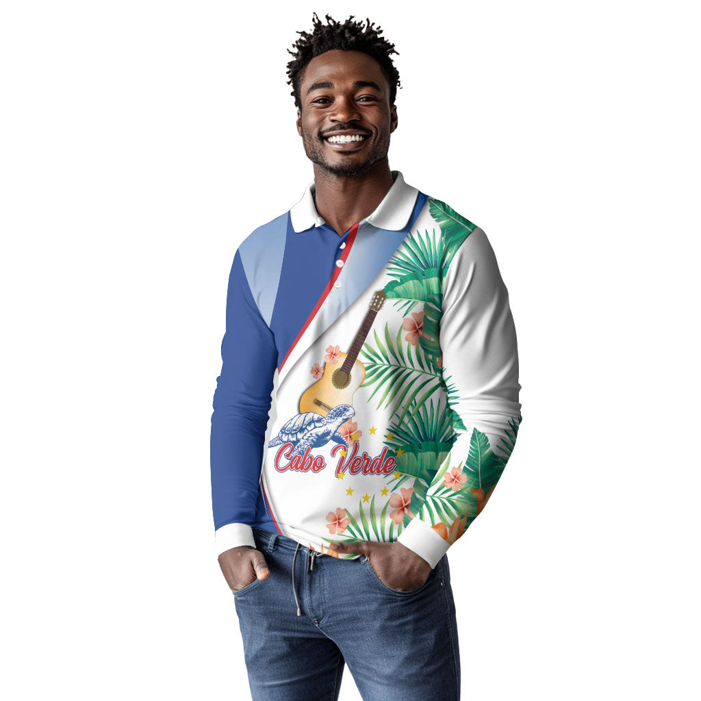 Cavaquinho Cabo Verde Long Sleeve Polo Shirt Cape Verdean Instrument Tropical Sea Turtle