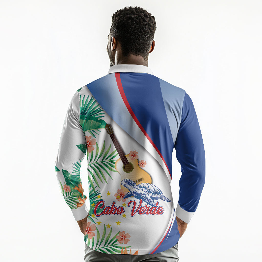 Cavaquinho Cabo Verde Long Sleeve Polo Shirt Cape Verdean Instrument Tropical Sea Turtle
