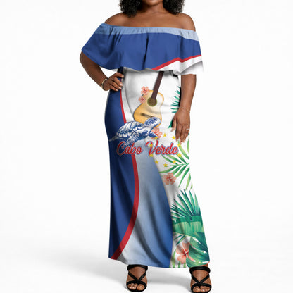 Cavaquinho Cabo Verde Off Shoulder Maxi Dress Cape Verdean Instrument Tropical Sea Turtle