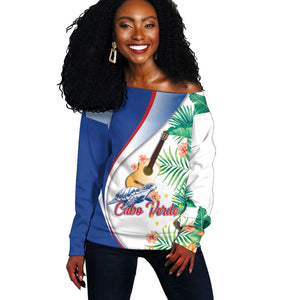 Cavaquinho Cabo Verde Off Shoulder Sweater Cape Verdean Instrument Tropical Sea Turtle