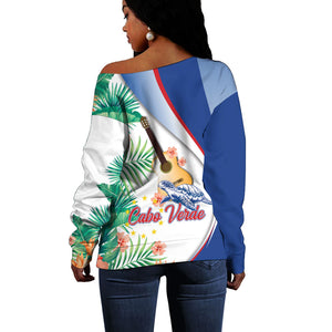 Cavaquinho Cabo Verde Off Shoulder Sweater Cape Verdean Instrument Tropical Sea Turtle