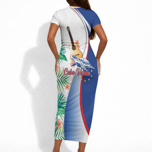 Cavaquinho Cabo Verde Short Sleeve Bodycon Dress Cape Verdean Instrument Tropical Sea Turtle