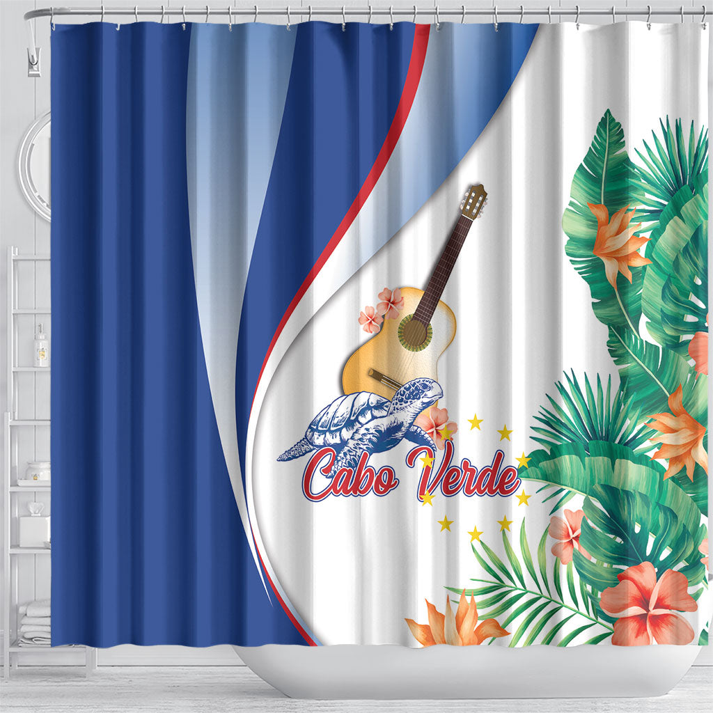 Cavaquinho Cabo Verde Shower Curtain Cape Verdean Instrument Tropical Sea Turtle