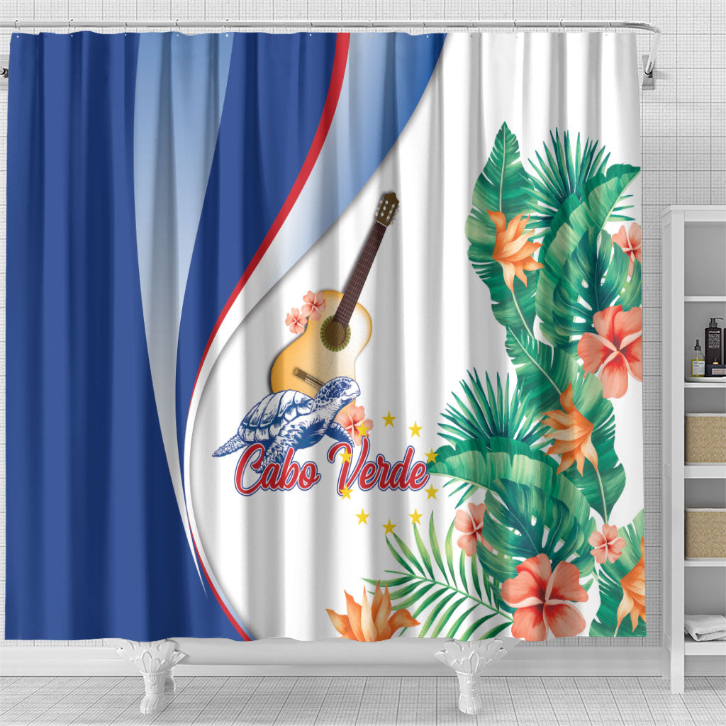 Cavaquinho Cabo Verde Shower Curtain Cape Verdean Instrument Tropical Sea Turtle