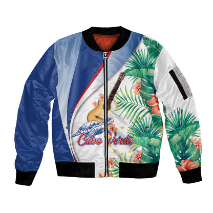 Cavaquinho Cabo Verde Sleeve Zip Bomber Jacket Cape Verdean Instrument Tropical Sea Turtle