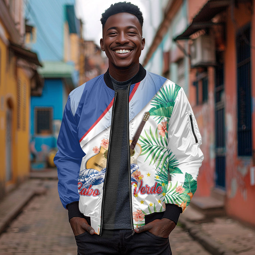 Cavaquinho Cabo Verde Sleeve Zip Bomber Jacket Cape Verdean Instrument Tropical Sea Turtle