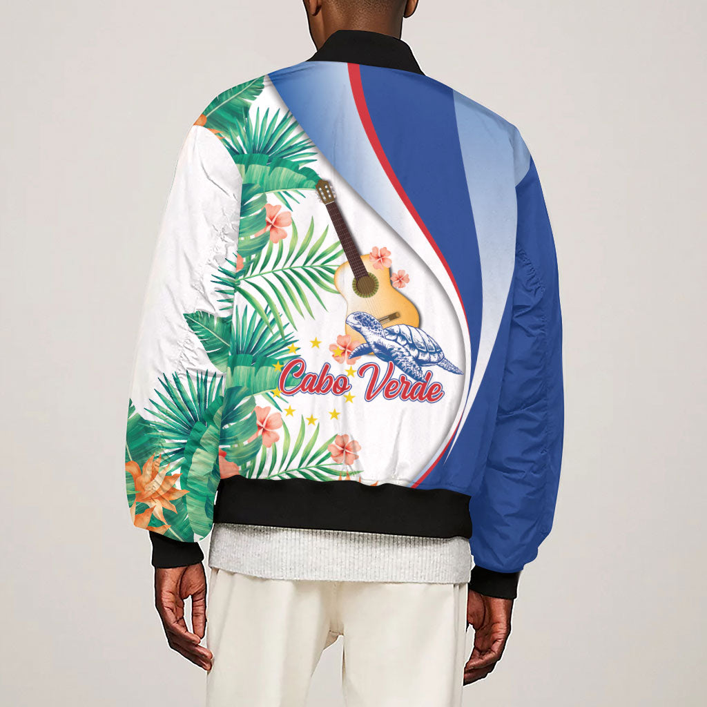 Cavaquinho Cabo Verde Sleeve Zip Bomber Jacket Cape Verdean Instrument Tropical Sea Turtle