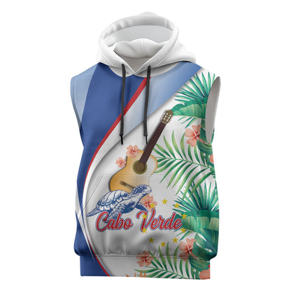 Cavaquinho Cabo Verde Sleeveless Hoodie Cape Verdean Instrument Tropical Sea Turtle