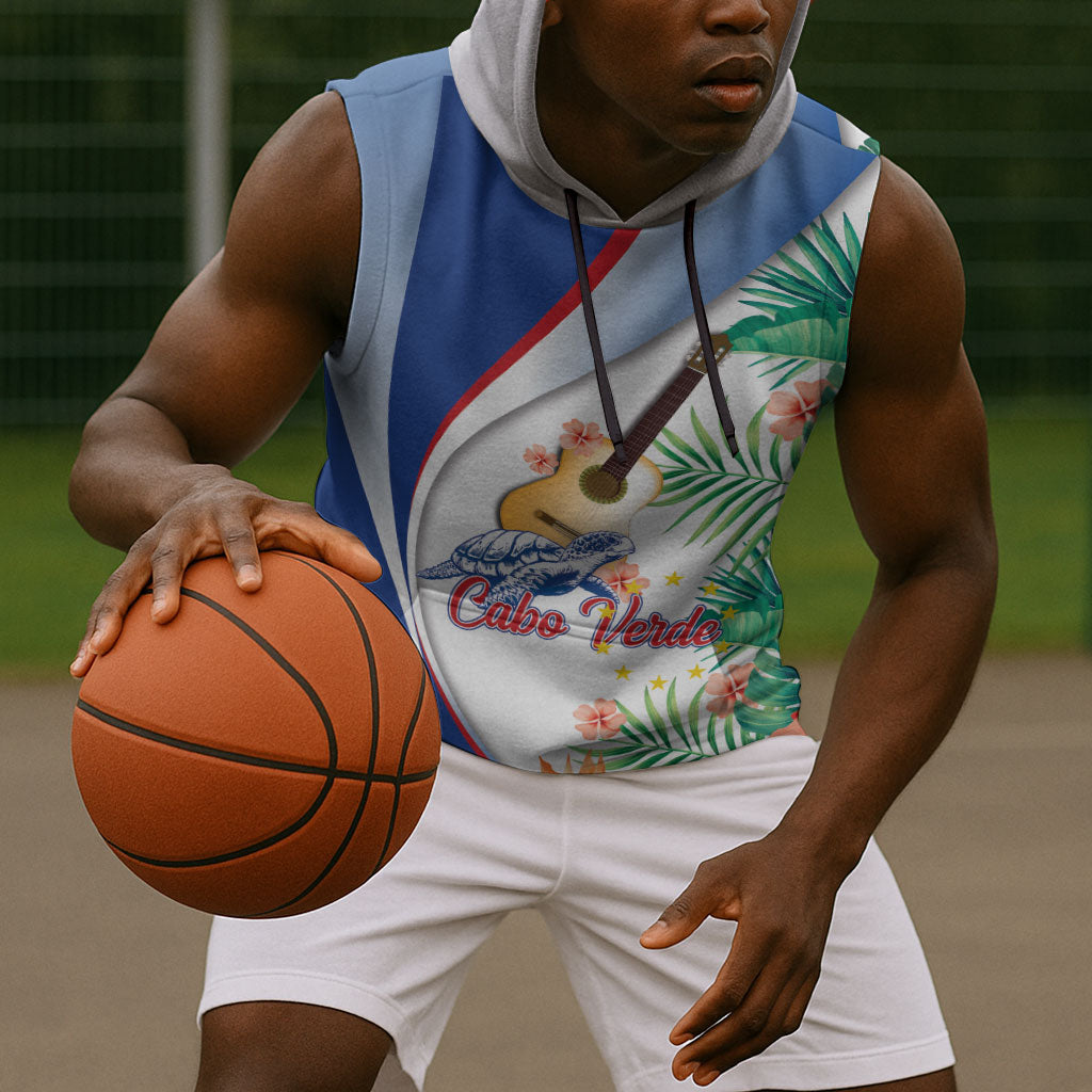 Cavaquinho Cabo Verde Sleeveless Hoodie Cape Verdean Instrument Tropical Sea Turtle