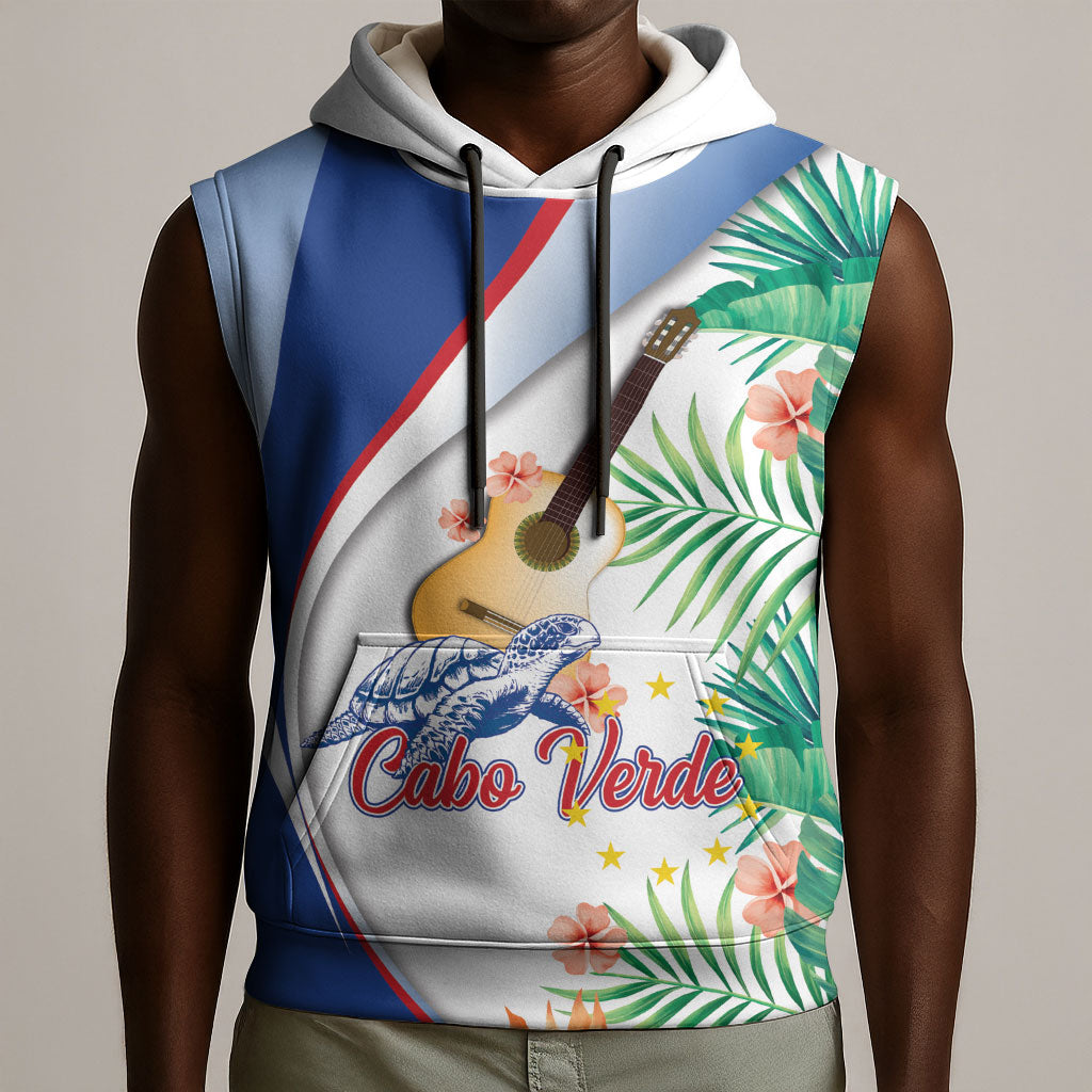Cavaquinho Cabo Verde Sleeveless Hoodie Cape Verdean Instrument Tropical Sea Turtle