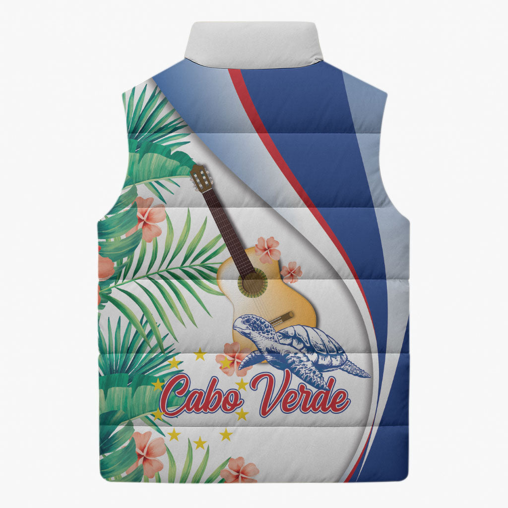Cavaquinho Cabo Verde Sleeveless Puffer Jacket Cape Verdean Instrument Tropical Sea Turtle