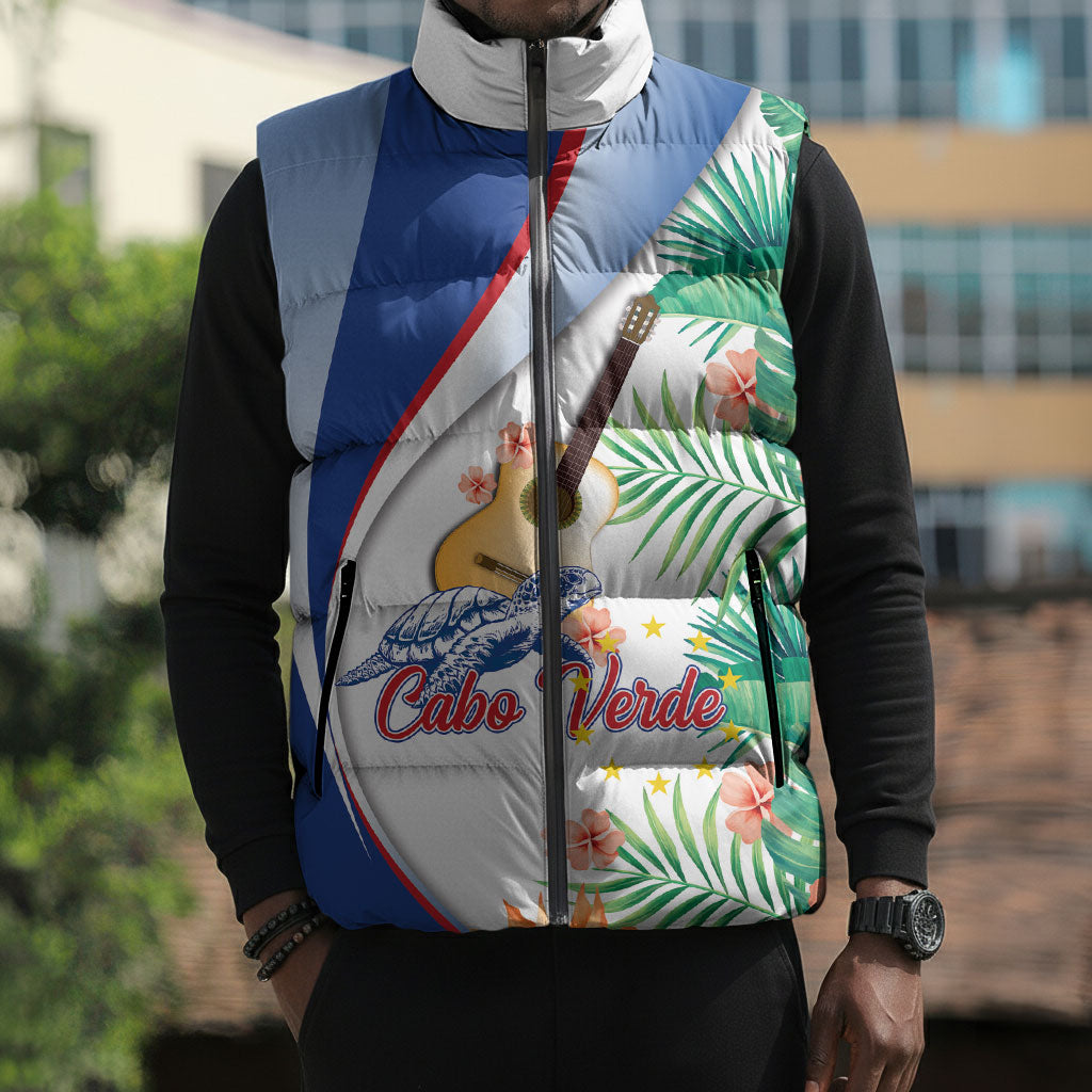 Cavaquinho Cabo Verde Sleeveless Puffer Jacket Cape Verdean Instrument Tropical Sea Turtle