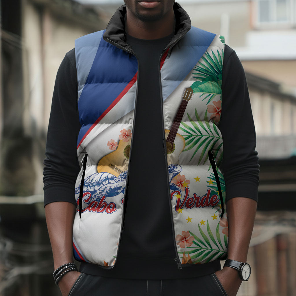 Cavaquinho Cabo Verde Sleeveless Puffer Jacket Cape Verdean Instrument Tropical Sea Turtle