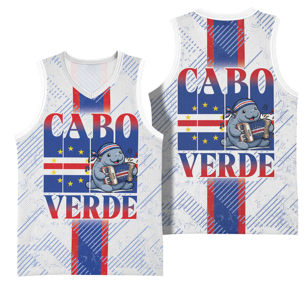 Accordion Gaita Cabo Verde Basketball Jersey Cape Verdean Instrument Cute Manatee