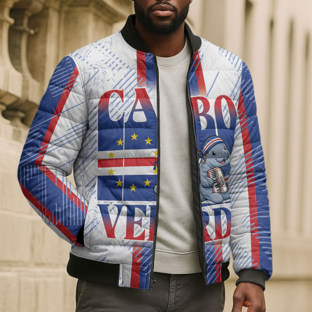 Accordion Gaita Cabo Verde Bomber Puffer Jacket Cape Verdean Instrument Cute Manatee