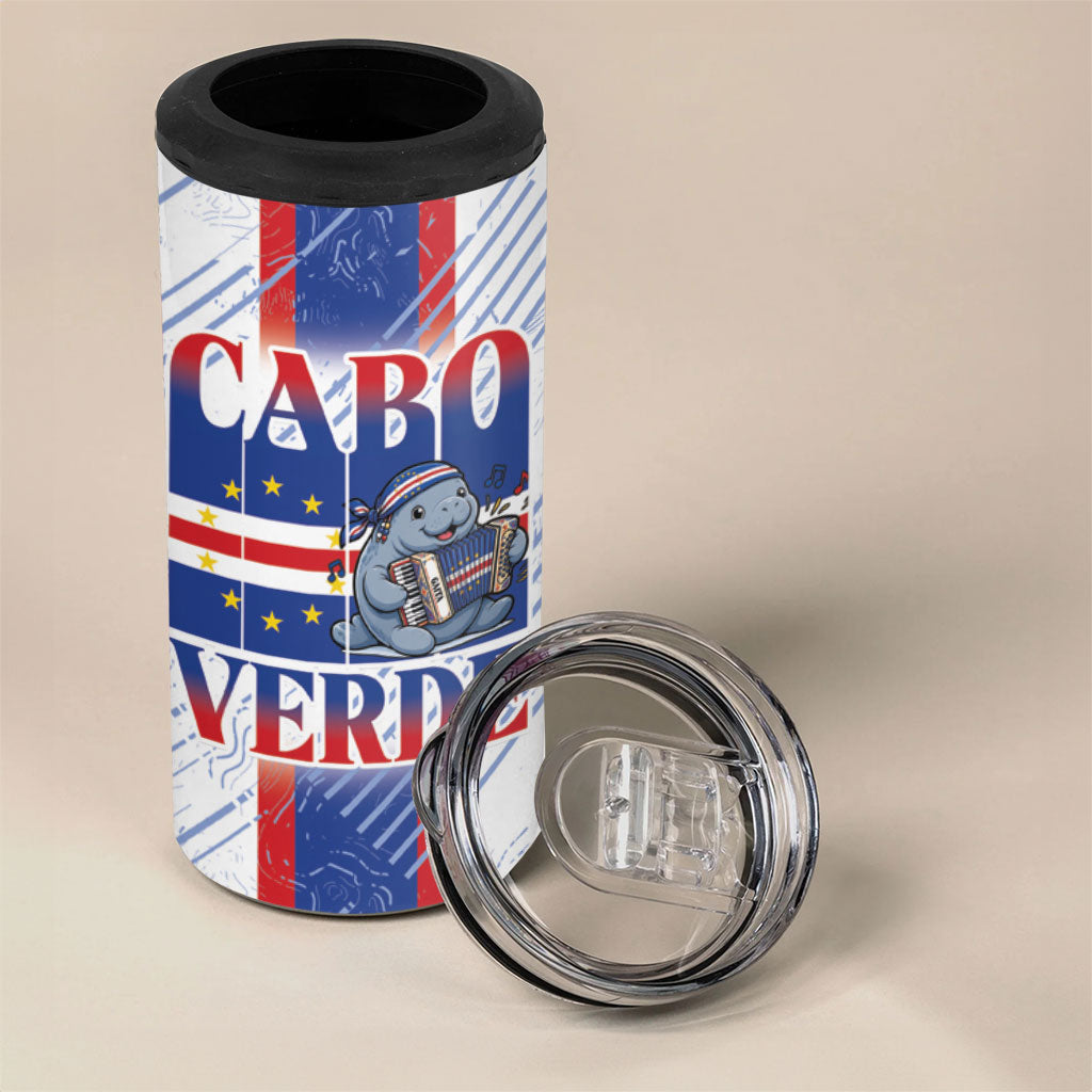 Accordion Gaita Cabo Verde 4 in 1 Can Cooler Tumbler Cape Verdean Instrument Cute Manatee