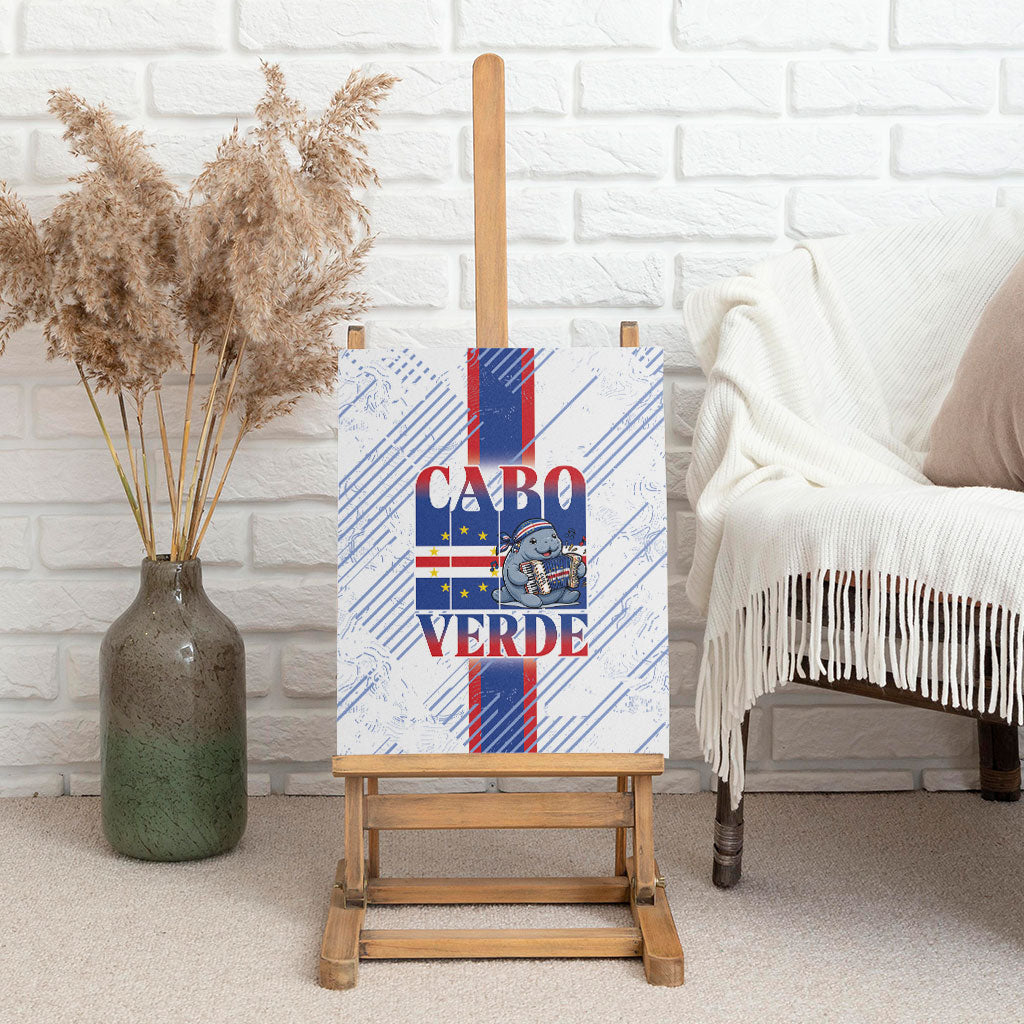 Accordion Gaita Cabo Verde Canvas Wall Art Cape Verdean Instrument Cute Manatee