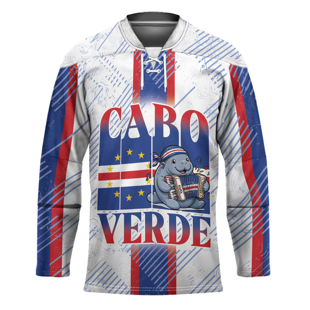 Accordion Gaita Cabo Verde Hockey Jersey Cape Verdean Instrument Cute Manatee