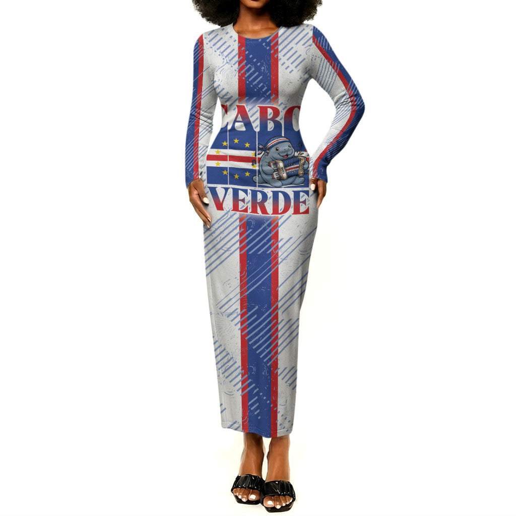 Accordion Gaita Cabo Verde Long Sleeve Bodycon Dress Cape Verdean Instrument Cute Manatee