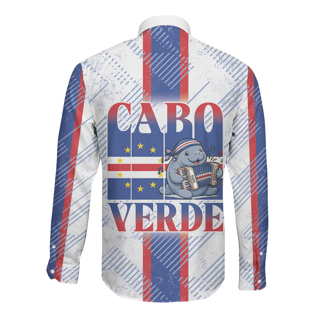Accordion Gaita Cabo Verde Long Sleeve Button Shirt Cape Verdean Instrument Cute Manatee