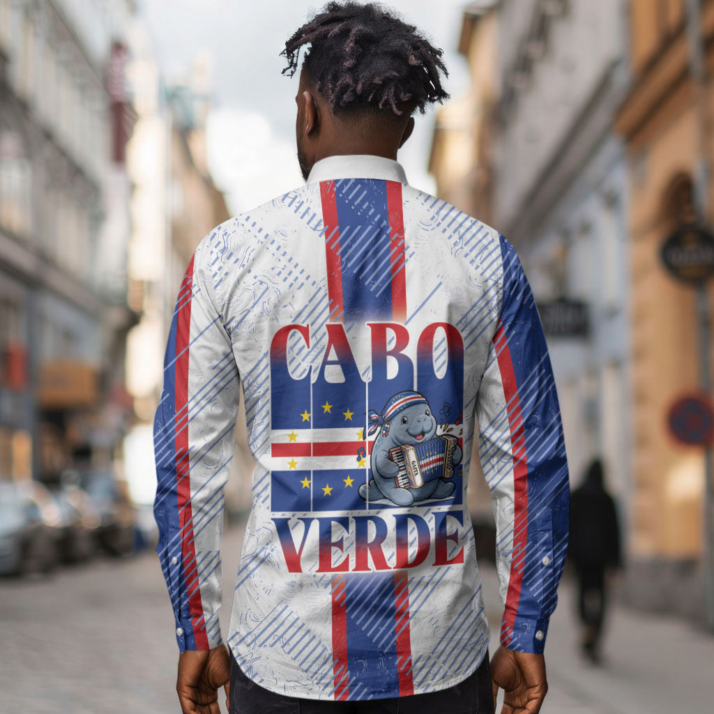 Accordion Gaita Cabo Verde Long Sleeve Button Shirt Cape Verdean Instrument Cute Manatee