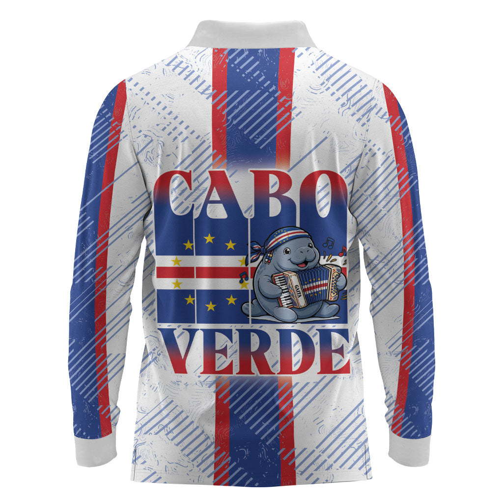 Accordion Gaita Cabo Verde Long Sleeve Polo Shirt Cape Verdean Instrument Cute Manatee
