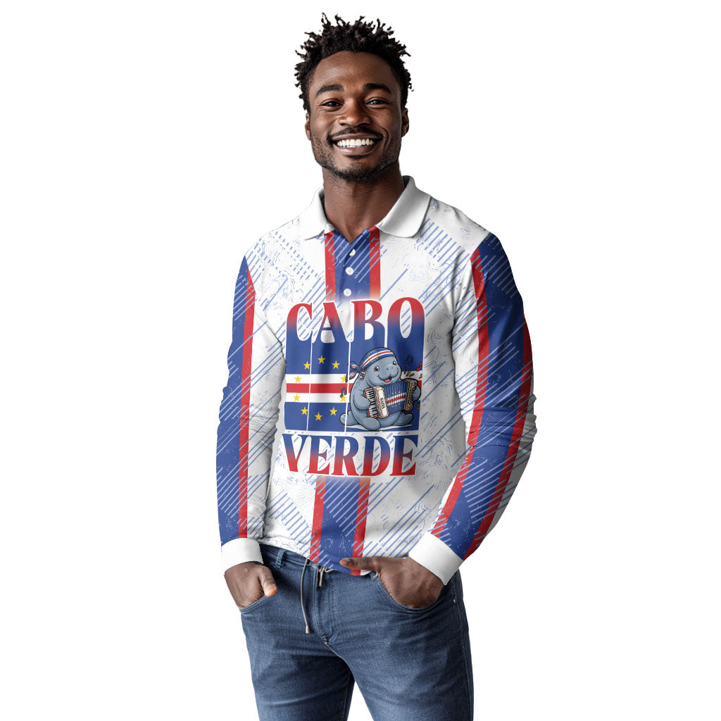 Accordion Gaita Cabo Verde Long Sleeve Polo Shirt Cape Verdean Instrument Cute Manatee