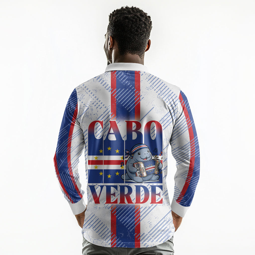 Accordion Gaita Cabo Verde Long Sleeve Polo Shirt Cape Verdean Instrument Cute Manatee