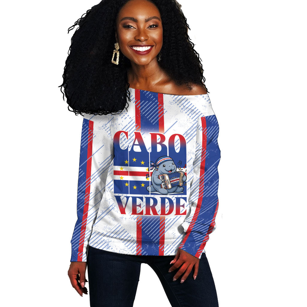 Accordion Gaita Cabo Verde Off Shoulder Sweater Cape Verdean Instrument Cute Manatee