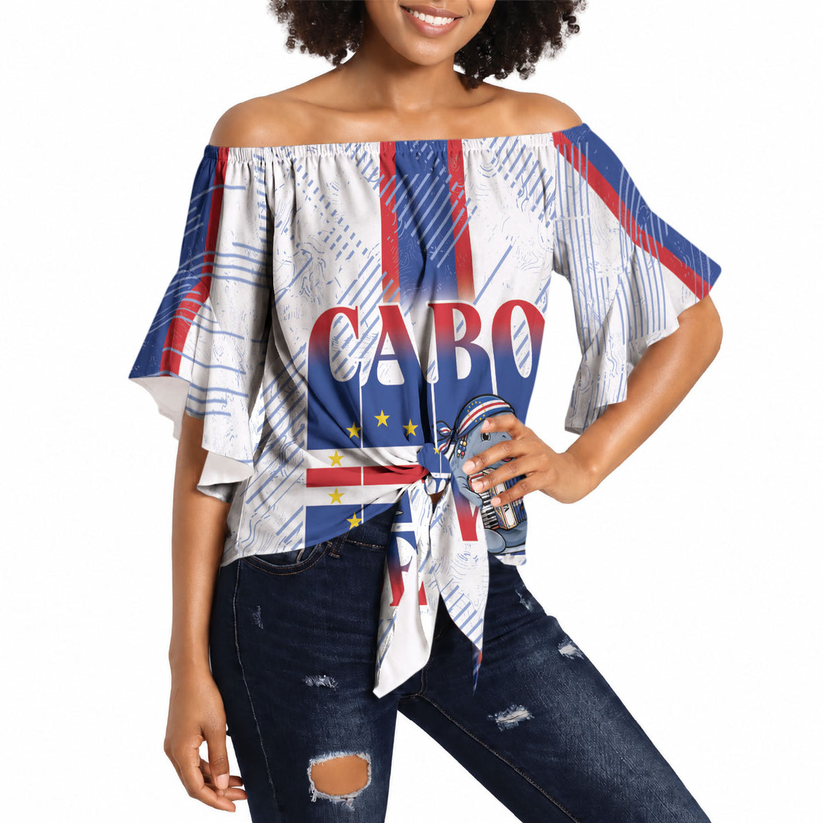 Accordion Gaita Cabo Verde Off Shoulder Wrap Waist Top Cape Verdean Instrument Cute Manatee