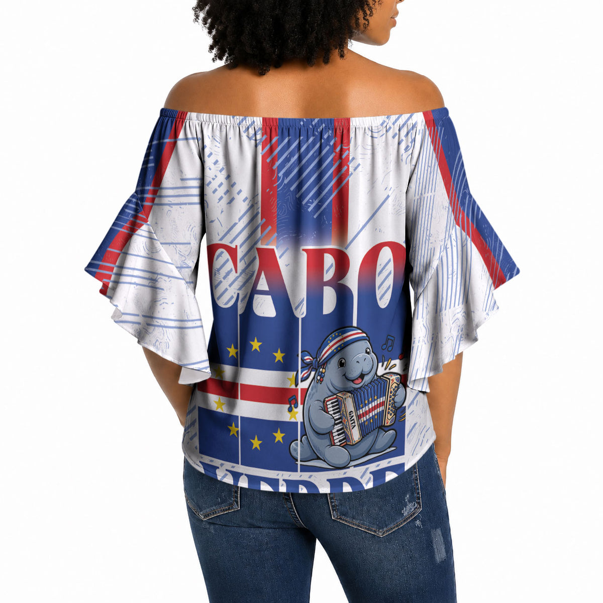 Accordion Gaita Cabo Verde Off Shoulder Wrap Waist Top Cape Verdean Instrument Cute Manatee