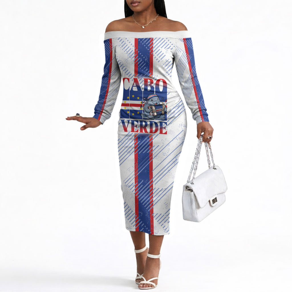 Accordion Gaita Cabo Verde Off The Shoulder Long Sleeve Dress Cape Verdean Instrument Cute Manatee