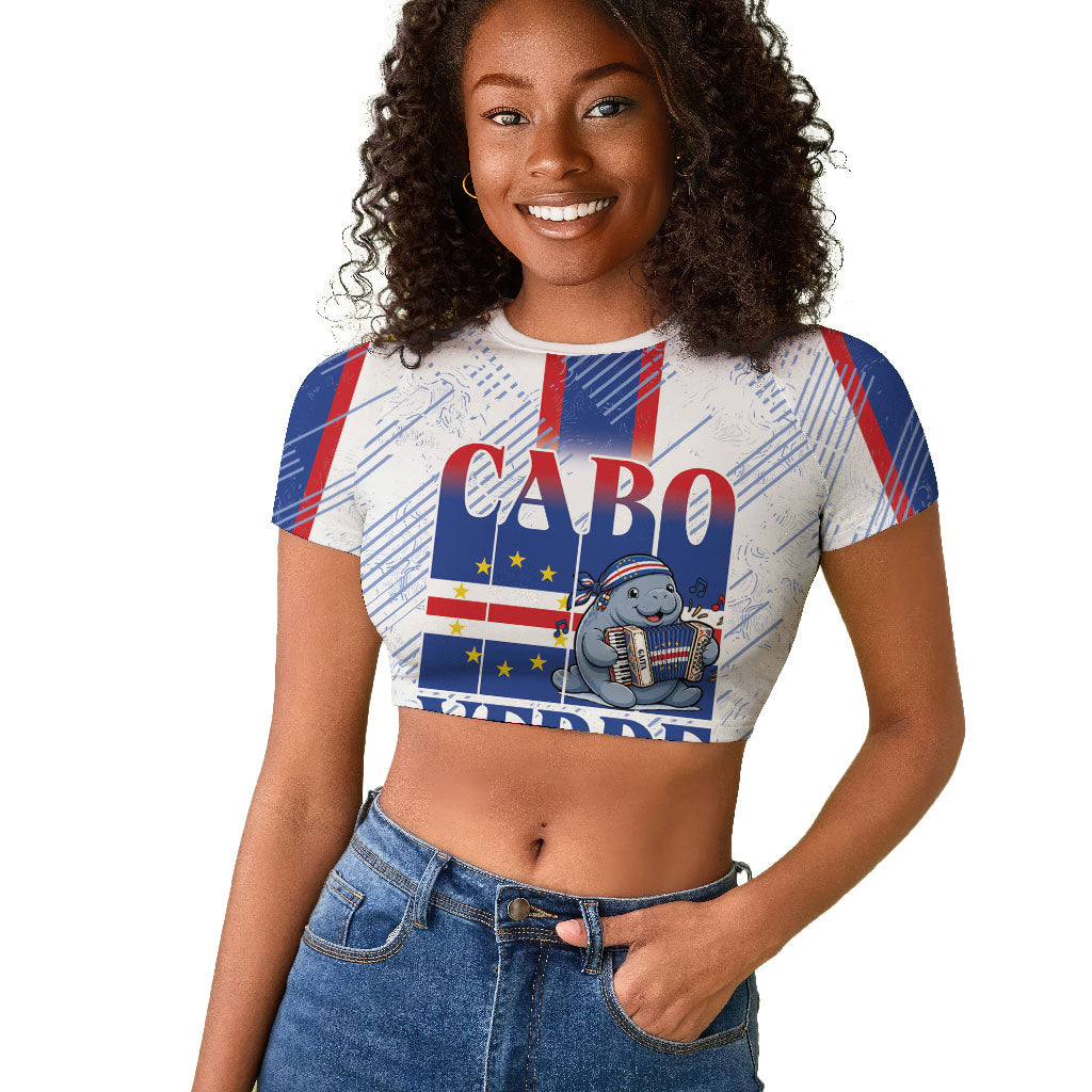 Accordion Gaita Cabo Verde Raglan Cropped T shirt Cape Verdean Instrument Cute Manatee