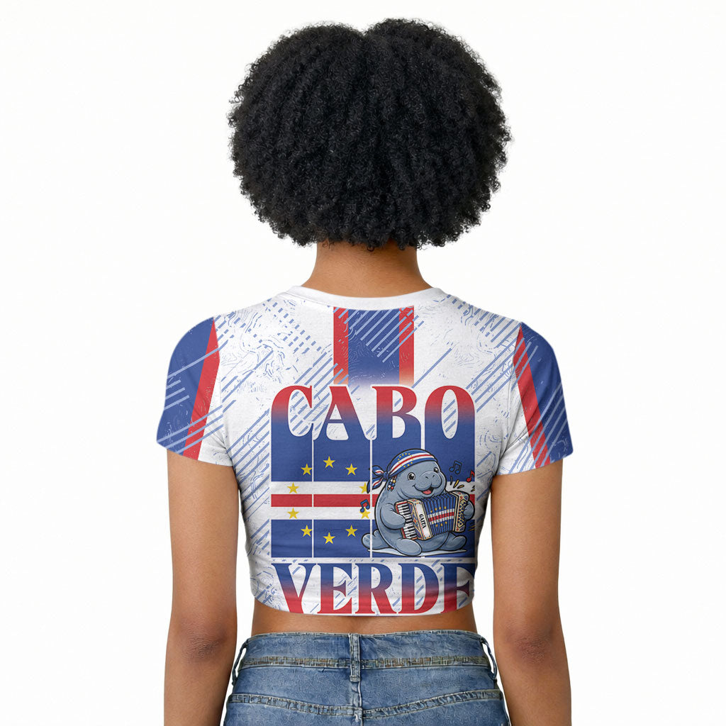 Accordion Gaita Cabo Verde Raglan Cropped T shirt Cape Verdean Instrument Cute Manatee
