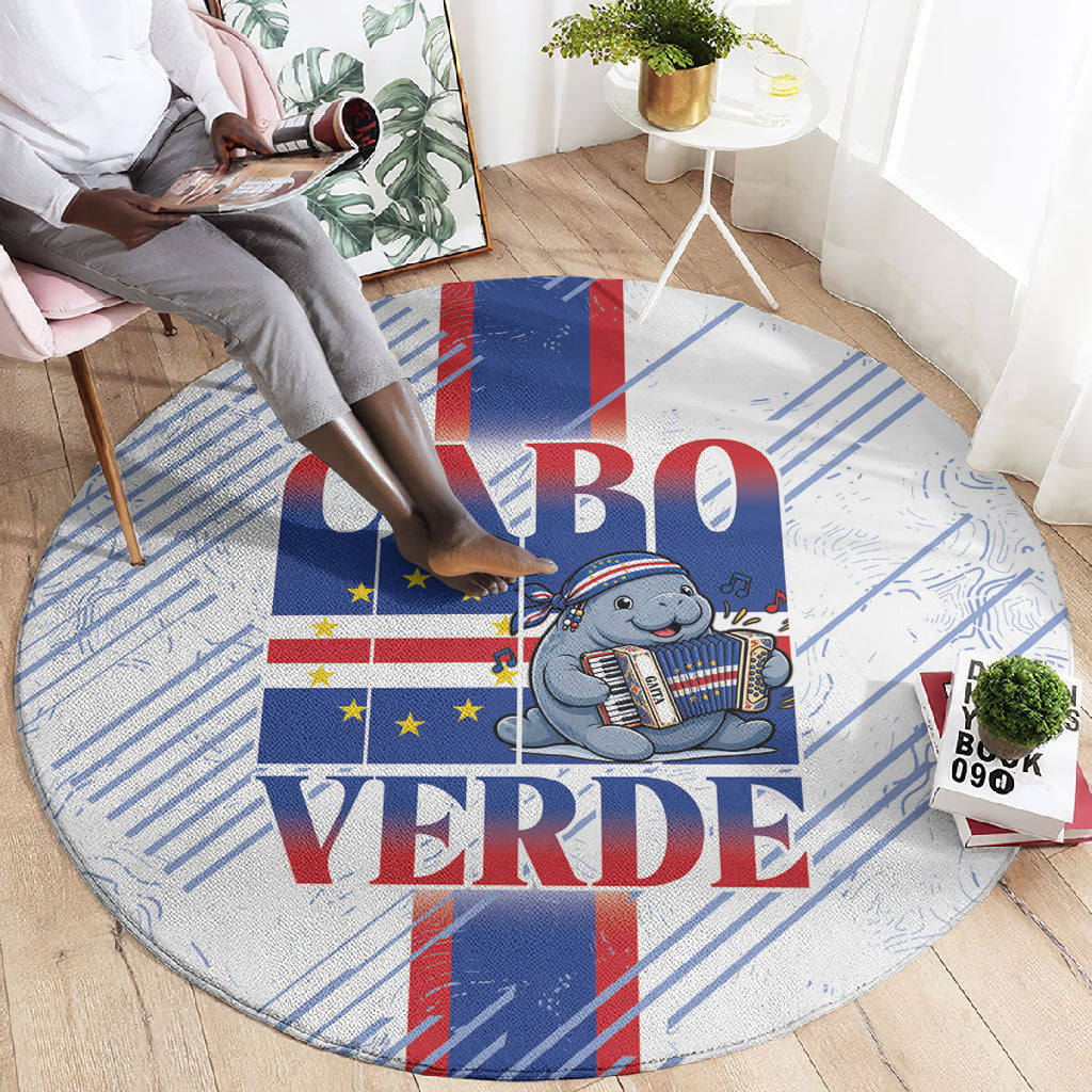 Accordion Gaita Cabo Verde Round Carpet Cape Verdean Instrument Cute Manatee