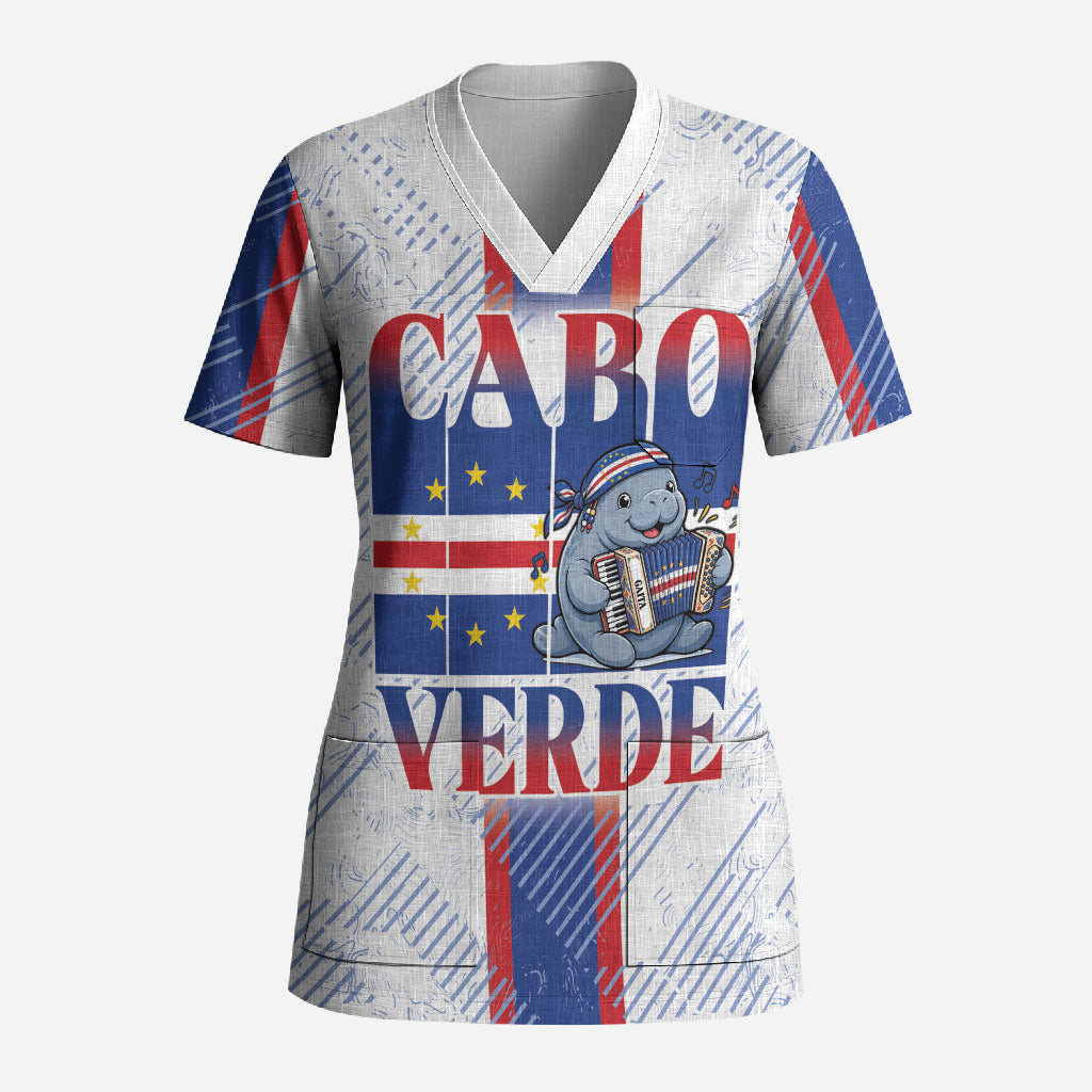 Accordion Gaita Cabo Verde Scrub Top Cape Verdean Instrument Cute Manatee