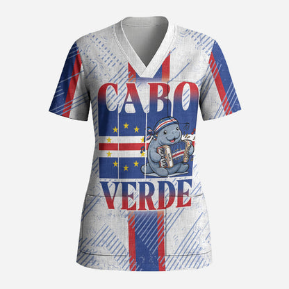 Accordion Gaita Cabo Verde Scrub Top Cape Verdean Instrument Cute Manatee