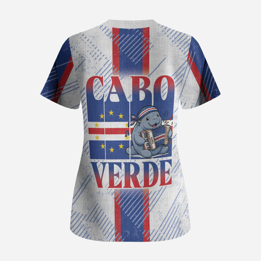 Accordion Gaita Cabo Verde Scrub Top Cape Verdean Instrument Cute Manatee