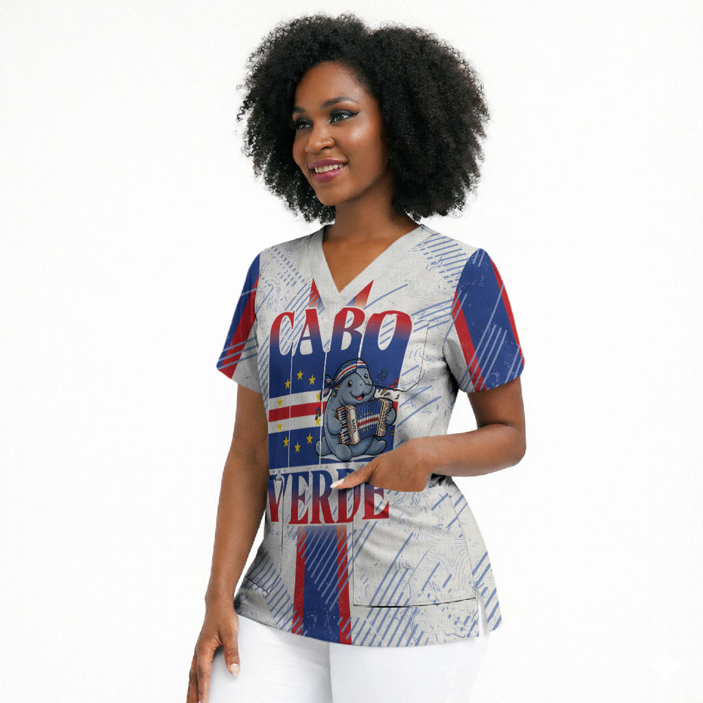 Accordion Gaita Cabo Verde Scrub Top Cape Verdean Instrument Cute Manatee