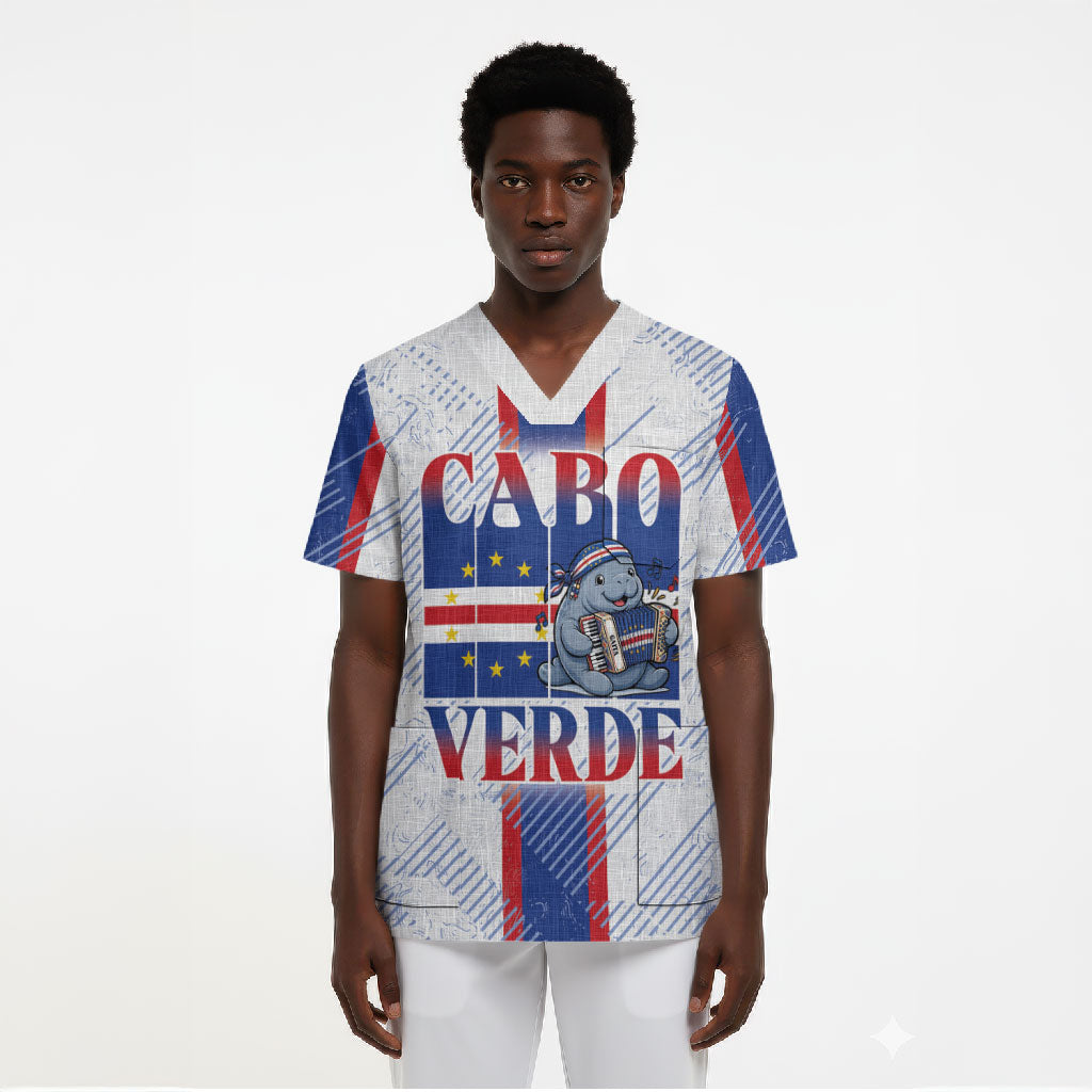 Accordion Gaita Cabo Verde Scrub Top Cape Verdean Instrument Cute Manatee