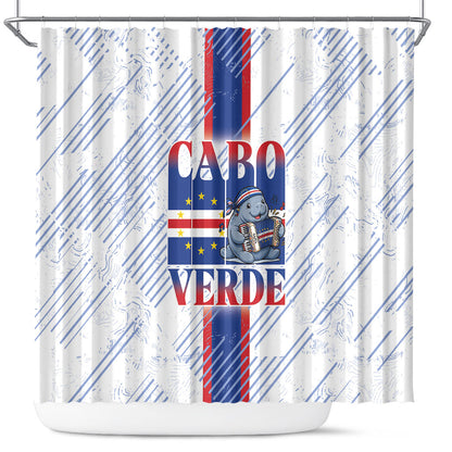 Accordion Gaita Cabo Verde Shower Curtain Cape Verdean Instrument Cute Manatee