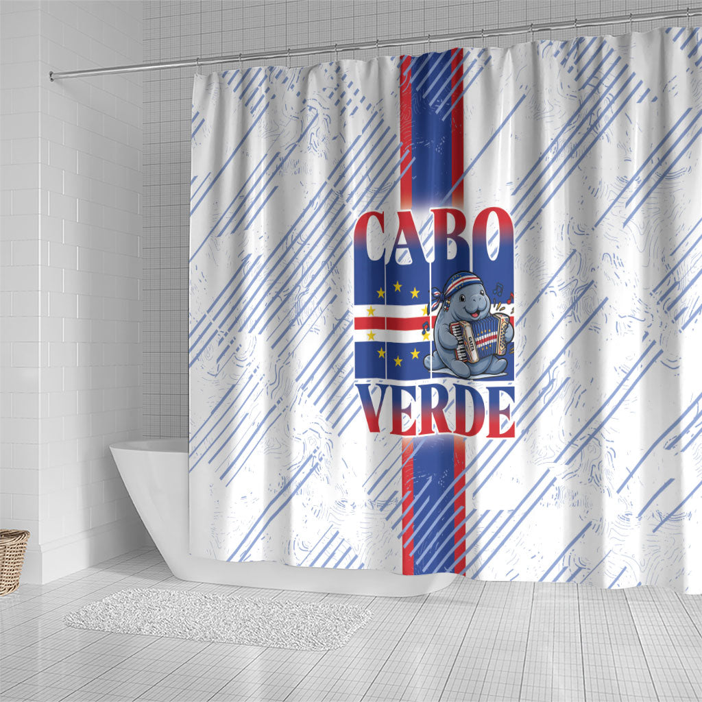 Accordion Gaita Cabo Verde Shower Curtain Cape Verdean Instrument Cute Manatee