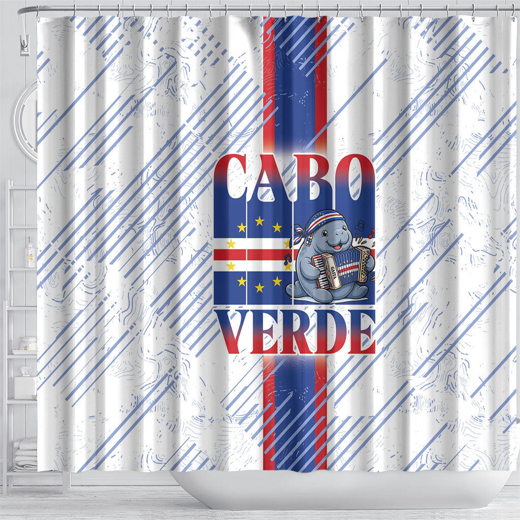 Accordion Gaita Cabo Verde Shower Curtain Cape Verdean Instrument Cute Manatee