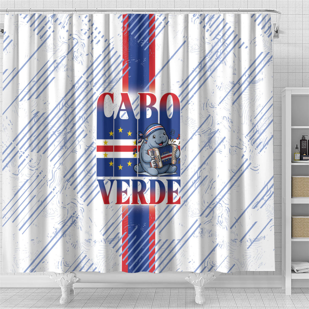 Accordion Gaita Cabo Verde Shower Curtain Cape Verdean Instrument Cute Manatee