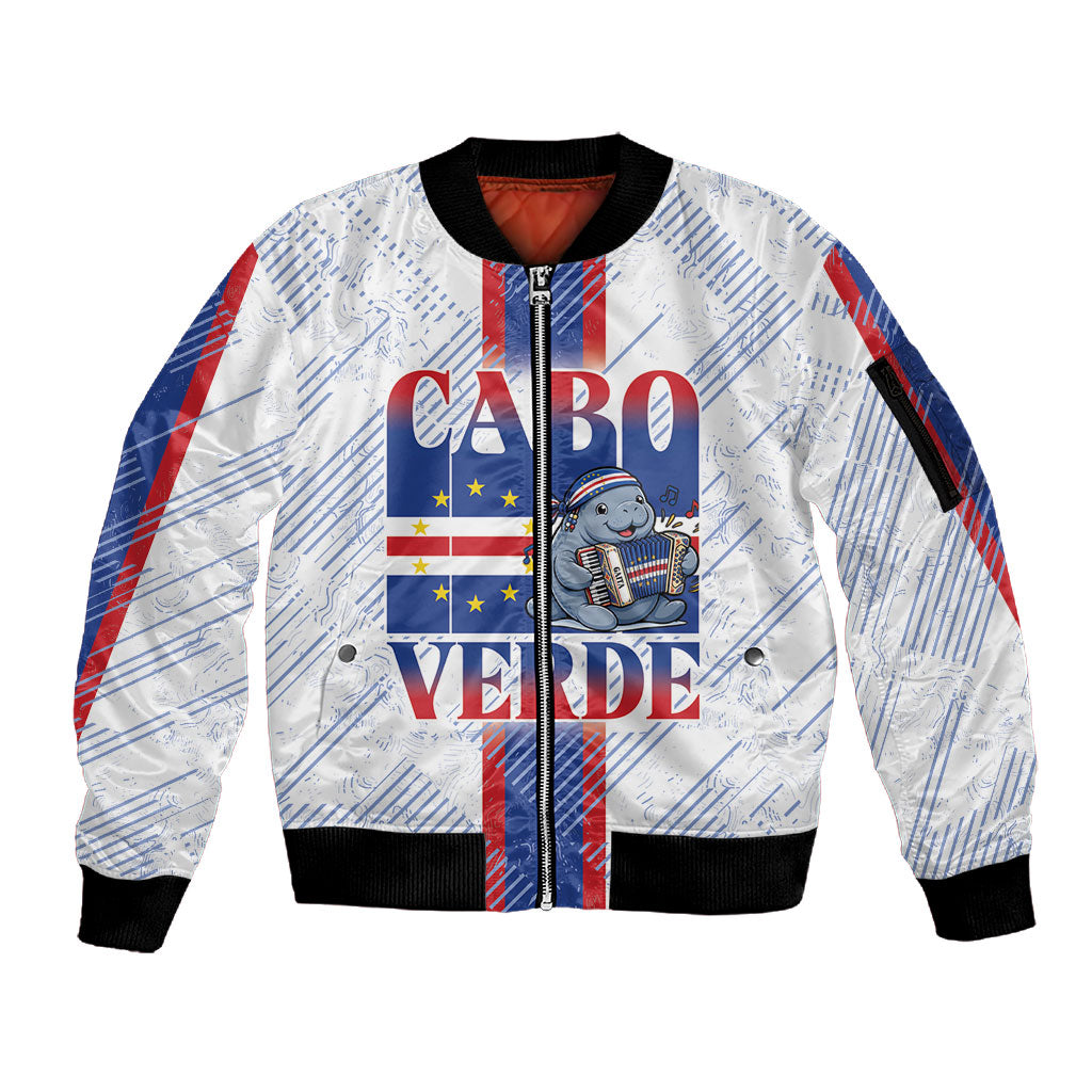Accordion Gaita Cabo Verde Sleeve Zip Bomber Jacket Cape Verdean Instrument Cute Manatee