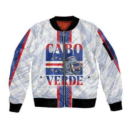 Accordion Gaita Cabo Verde Sleeve Zip Bomber Jacket Cape Verdean Instrument Cute Manatee