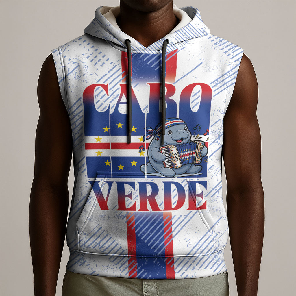 Accordion Gaita Cabo Verde Sleeveless Hoodie Cape Verdean Instrument Cute Manatee
