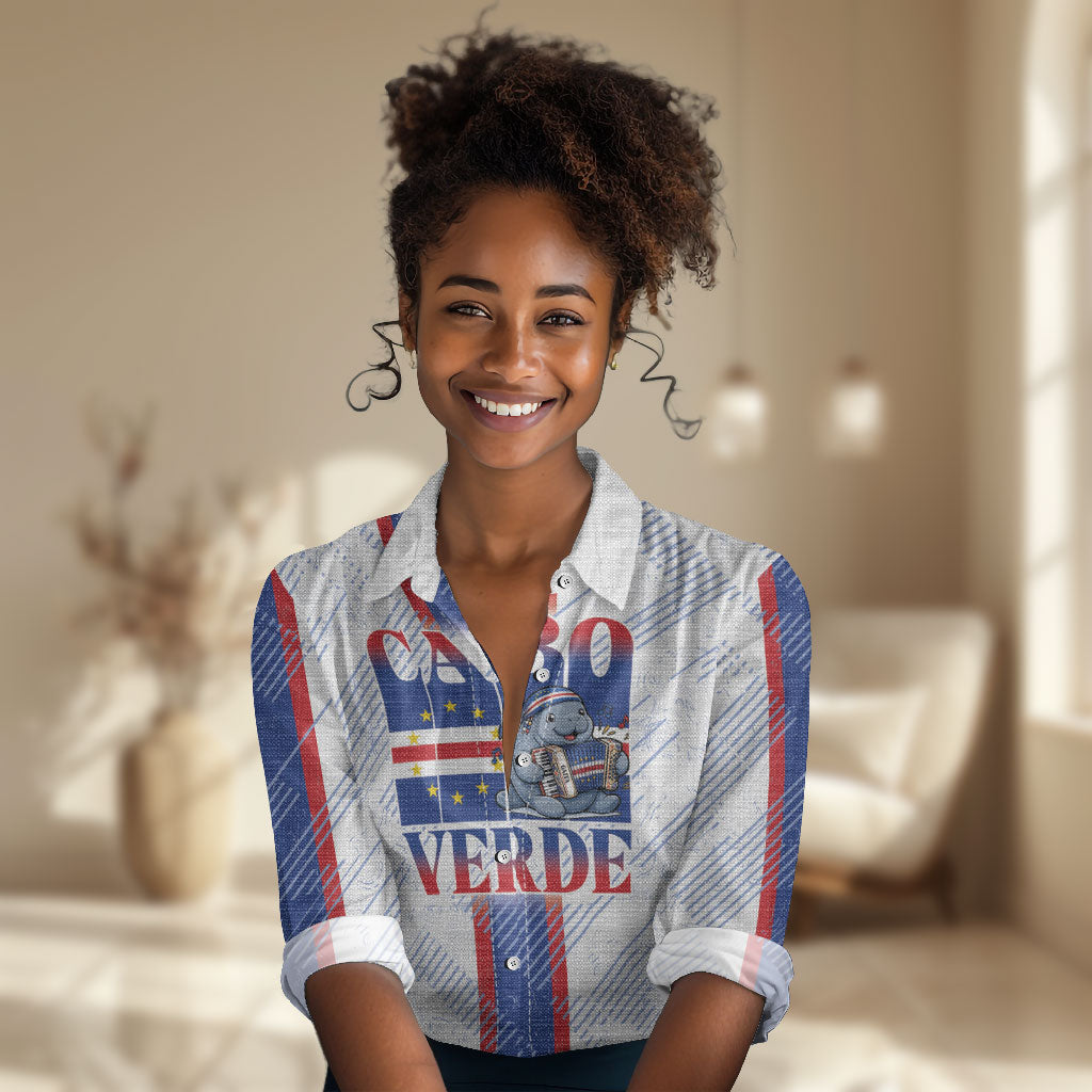 Accordion Gaita Cabo Verde Women Casual Shirt Cape Verdean Instrument Cute Manatee
