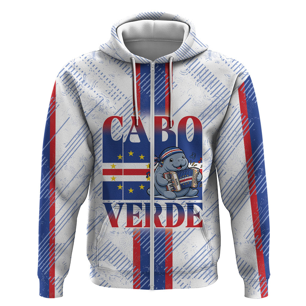 Accordion Gaita Cabo Verde Zip Hoodie Cape Verdean Instrument Cute Manatee