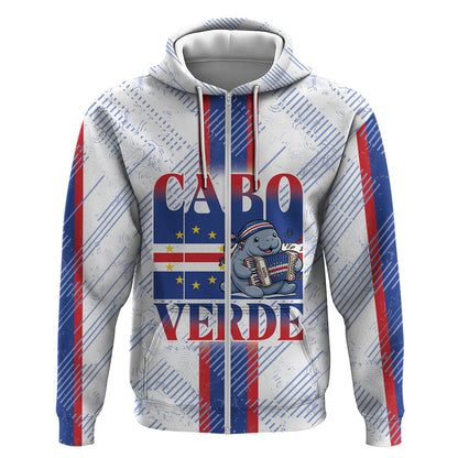 Accordion Gaita Cabo Verde Zip Hoodie Cape Verdean Instrument Cute Manatee